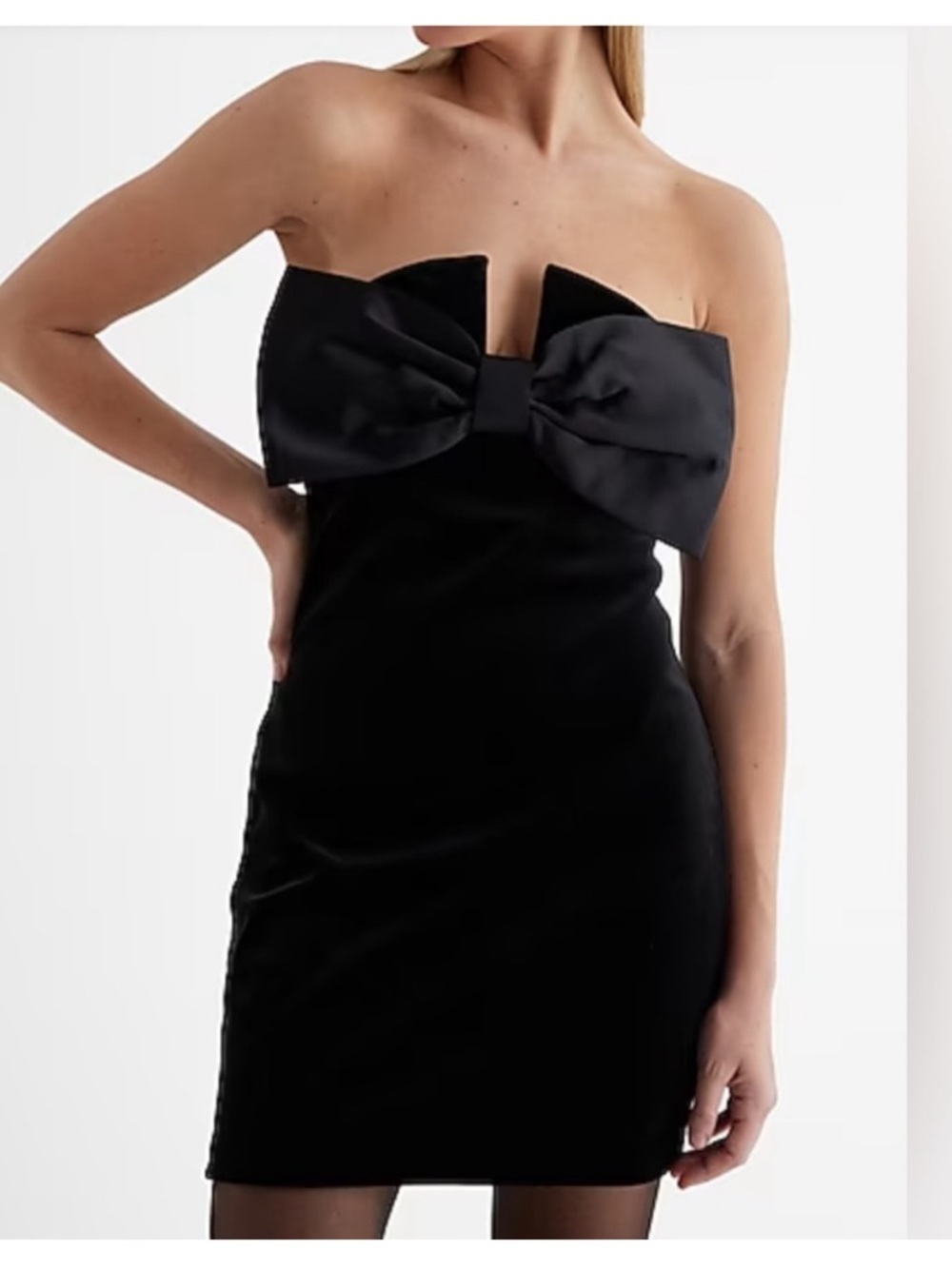 Express Black Velvet Bow Strapless Mini Dress Large